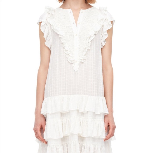 La Vie Off White Drapey Check Ruffle Dress - Picture 2 of 2